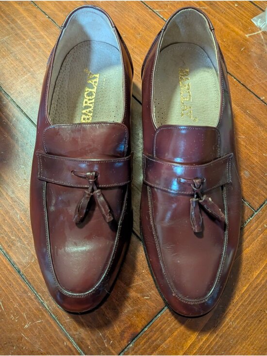 Vintage Barclay Burgundy Leather Tassel Loafers Mens Dress Shoes Size 8 Wide